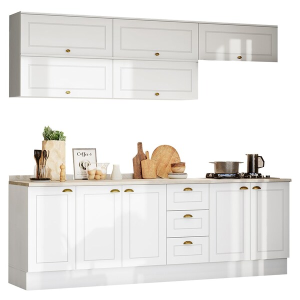 Cozinha Modulada Completa 240cm 11 Peças 10 Portas 3 Gavetas