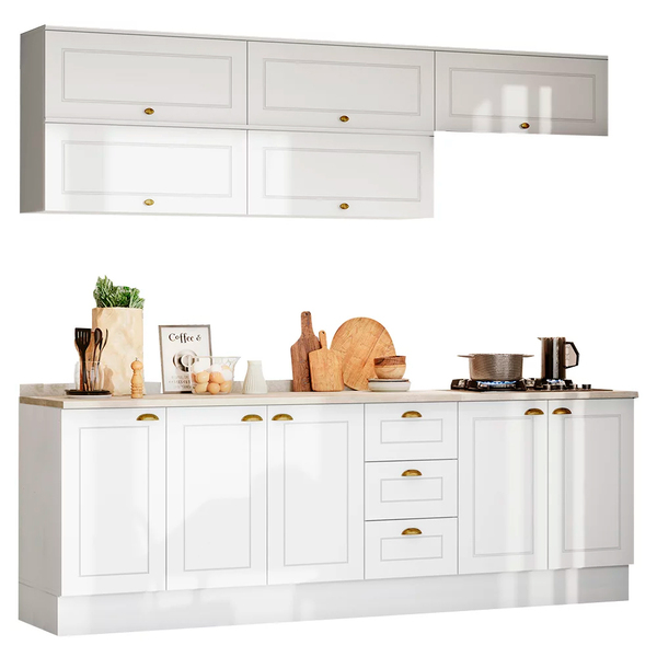 Cozinha Modulada Completa 240cm 11 Peças 10 Portas 3 Gavetas