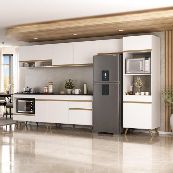 Cozinha Modulada Completa 357cm 6 Pçs Com Balcão Para Cooktop