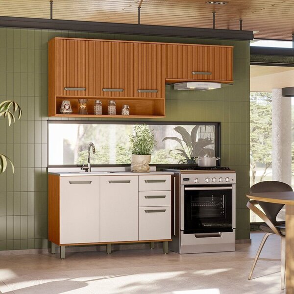 Cozinha Modulada Completa 3 Peças 7 Portas 2 Gavetas Com Balc