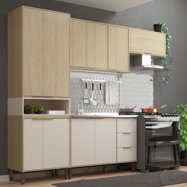 Cozinha Modulada Completa 4  Peças Micheli Carvalho Off White
