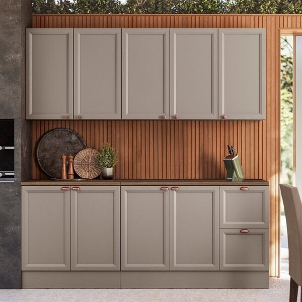 Cozinha Modulada Completa 4 Peças 9 Portas 2 Gavetas Unna Gris