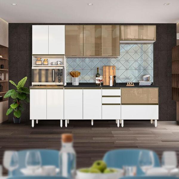 Cozinha Modulada Completa 5 Peças 100% Mdf Vidro Reflecta Bra