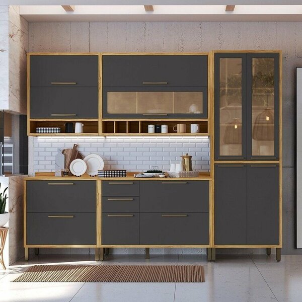 Cozinha Modulada Completa 5 Peças 11 Portas E Vidro Reflecta