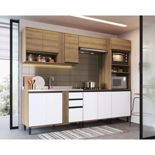 Cozinha Modulada Completa 5 Peças Leonora Cor Mel/branco