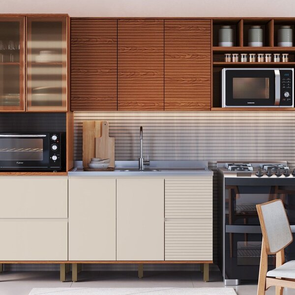 Cozinha Modulada Completa 6 Peças 100% Mdf Com Detalhes 45 Gr