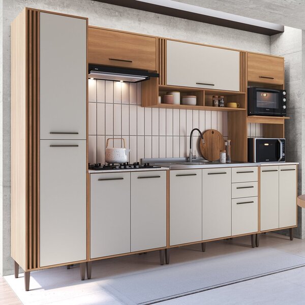 Cozinha Modulada Completa 6 Peças Ripada 12 Portas 2 Gavetas