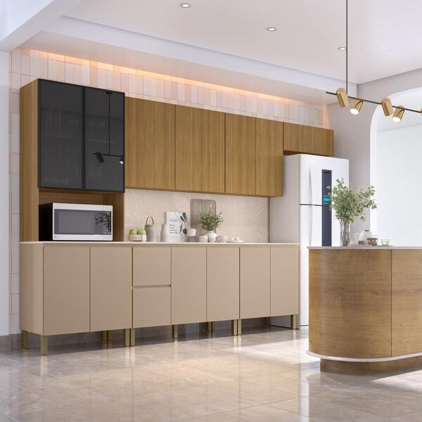 Cozinha Modulada Completa 8 Peças Vidros Reflecta Com Tampo E