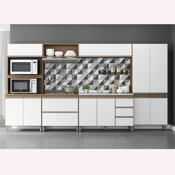 Cozinha Modulada Completa Branca 360 Cm Balcão Pia E Cooktop