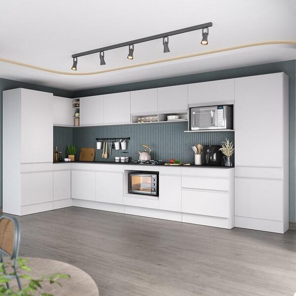 Cozinha Modulada Completa Canto 409cm Com Rodapé E Balcão Par