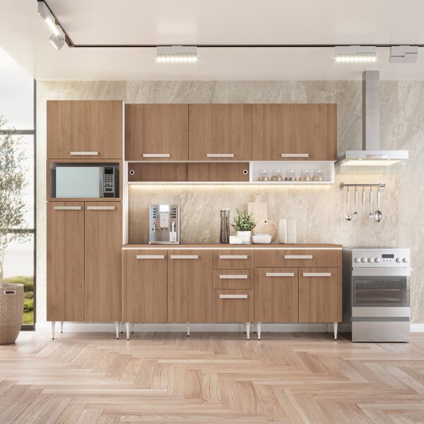 Cozinha Modulada Completa Com Tampo 6 Peças 12 Portas 3 Gavet