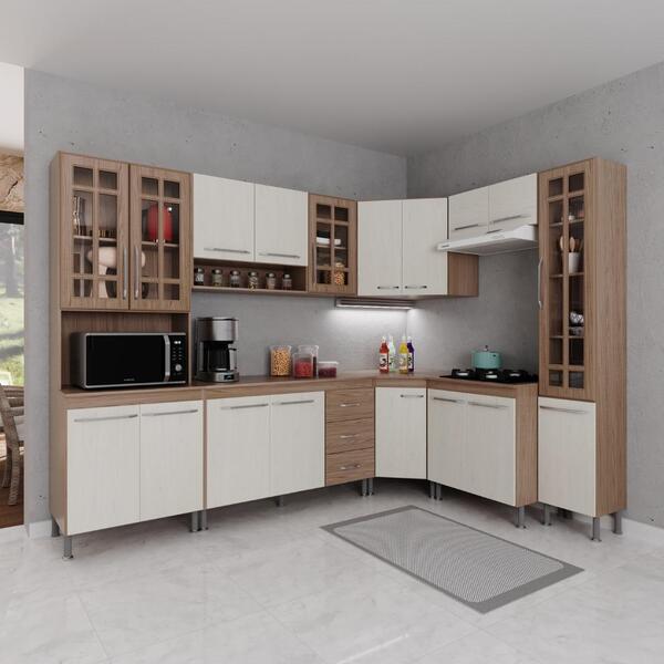 Cozinha Modulada Completa Fidelitá Paris 8 Peças 445cm 18 Por