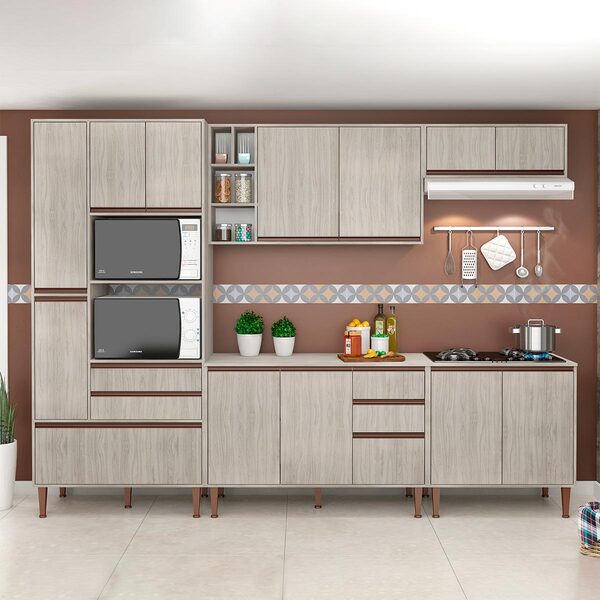 Cozinha Modulada Completa New 293x214 Cm Balcão Tampo Armário
