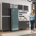Cozinha Modulada Completa Vanessa 5 Peças 230cm Branco Cinza
