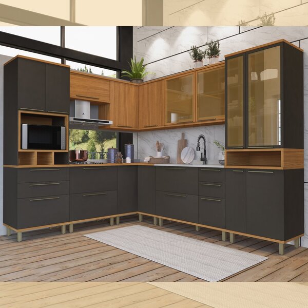 Cozinha Modulada De Canto  Cristaleira 4 Portas Vidros Reflec