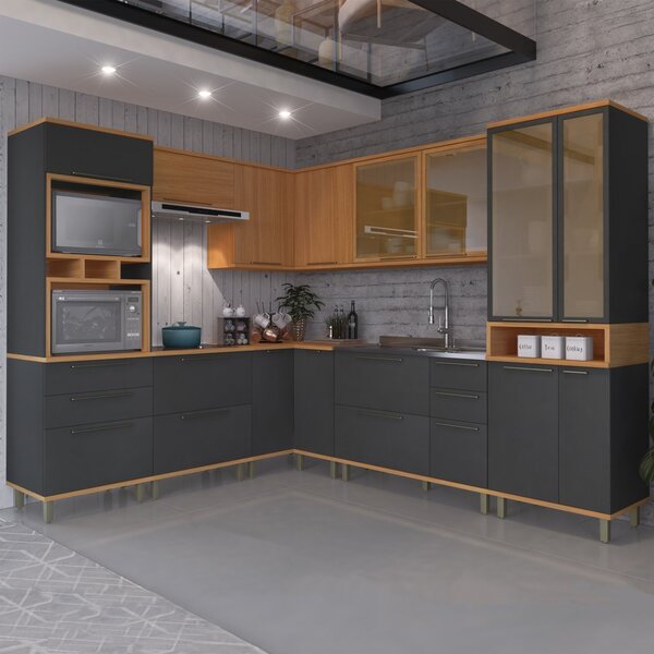 Cozinha Modulada De Canto Torre Quente Cristaleira  Vidros Re