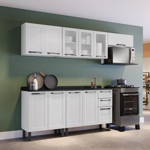 Cozinha Modulada Em Aço 5 Peças 11 Portas Sendo 2 De Vidro 2