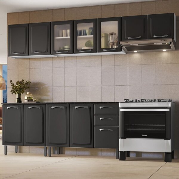 Cozinha Modulada Em Aço 5 Peças 12 Portas 2 Gavetas Em Aço Ne
