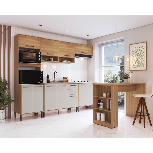 Cozinha Modulada Jade 5 Peças Com Bancada Divisória Freijo/ar