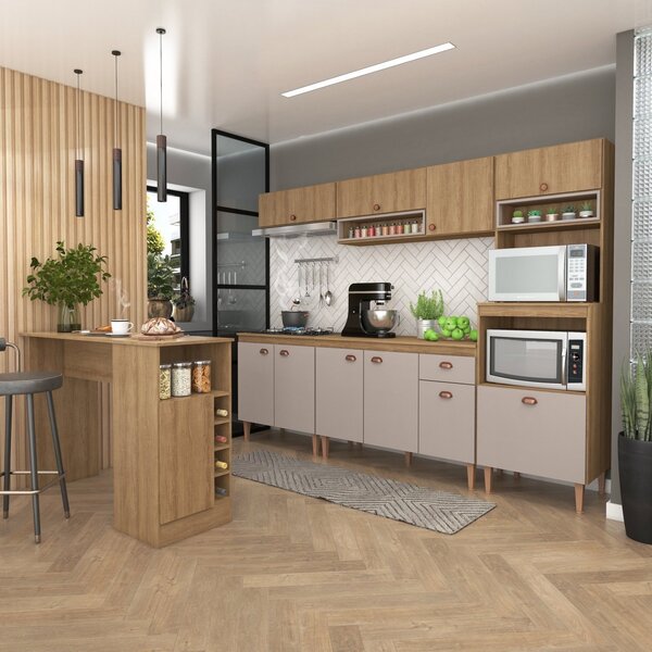 Cozinha Modulada Marti Com Tampo 7 Peças  Yescasa Mel/fendi