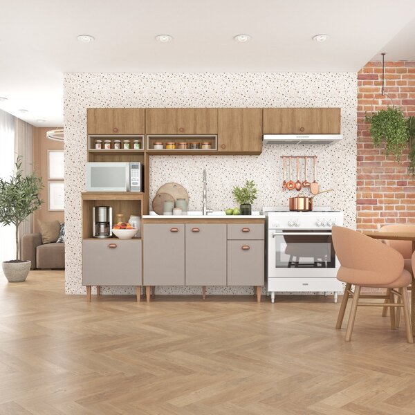 Cozinha Modulada Marti Sem Tampo 4 Peças  Yescasa Mel/fendi