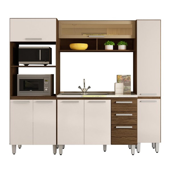 Cozinha Modulada Niterói 4 Módulos Composição 3 Castanho/baun