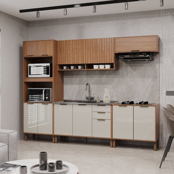 Cozinha Modulada Paneleiro Forno  Aéreo 2 Portas Ripado Balcã