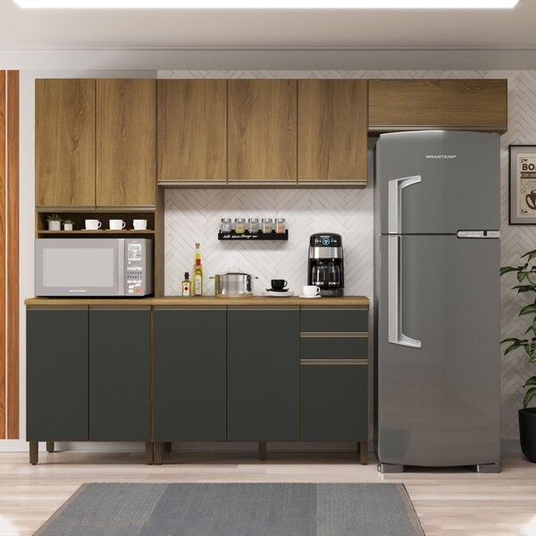 Cozinha Modulada Paneleiro Forno Balcão Com  Tampo 120cm Comp