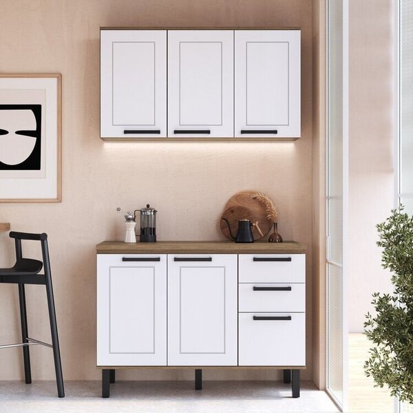 Cozinha Modulada Provençal 3 Peças Balcão 120cm Tampo E Armár