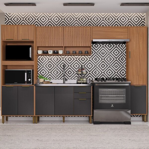 Cozinha Modulada Torre Quente Aéreo 2 Portas Ripado  5 Peças