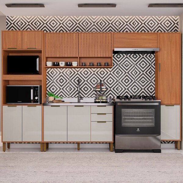 Cozinha Modulada Torre Quente Aéreo 2 Portas Ripado Balcão Pi