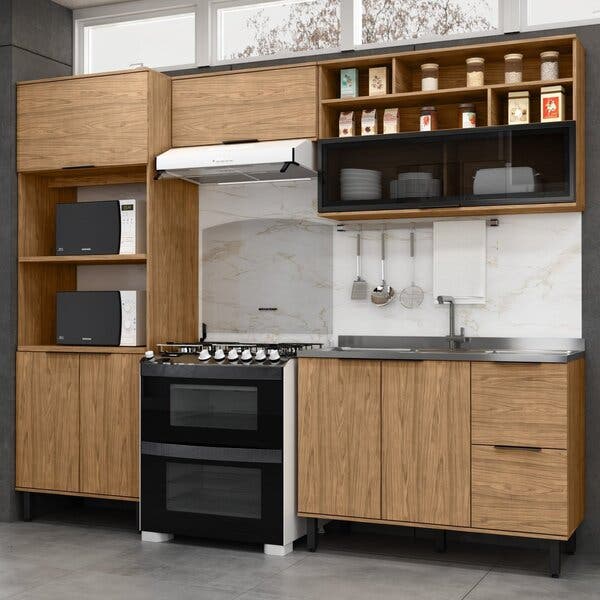 Cozinha Modulada Toscana 4 Peças Mdf Com Aéreo 1200 Porta De Vidro ...