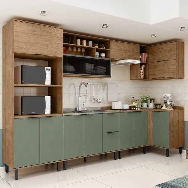 Cozinha Modulada Toscana 7 Peças Mdf Com Aéreo 1200 Porta De