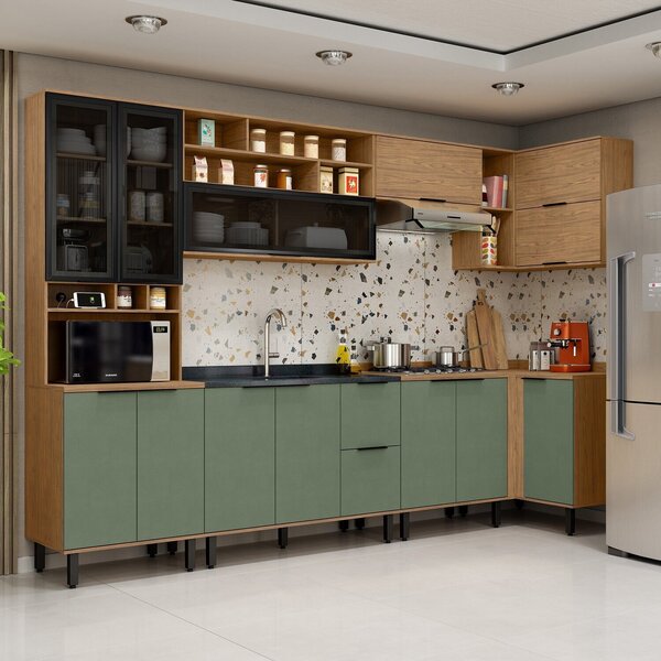 Cozinha Modulada Toscana 7 Peças Mdf Com Paneleiro 1 Forno E