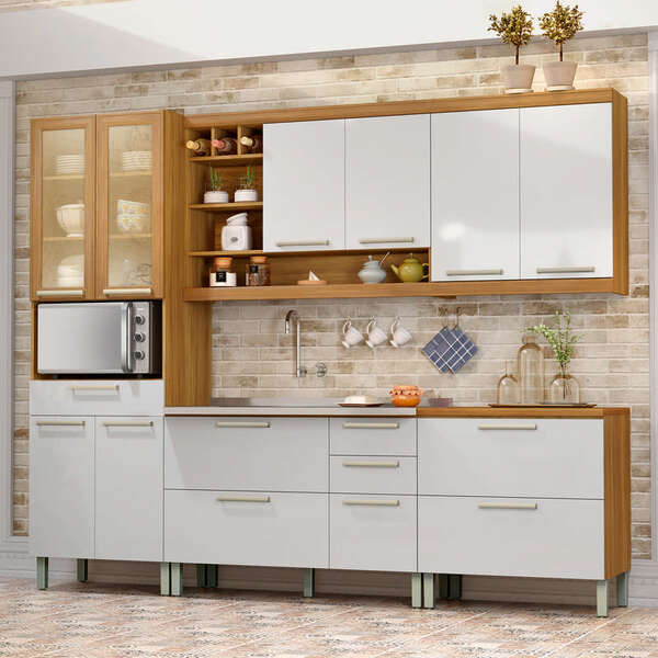 Cozinha Modular Burguesa Com 5 Peças Amadeirado Freijó/branco