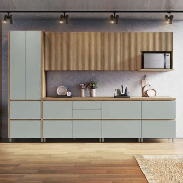 Cozinha Modular Rainha Com 7 Peças Nature/verde Em Mdf Móveis