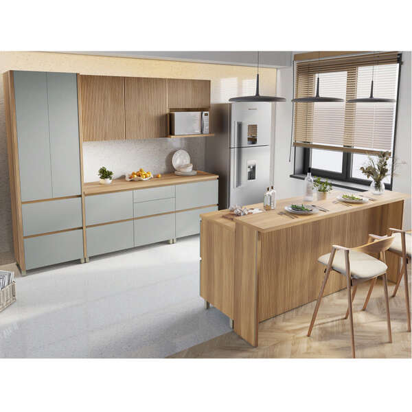 Cozinha Modular Rainha Com 8 Peças Nature/verde Em Mdf Móveis