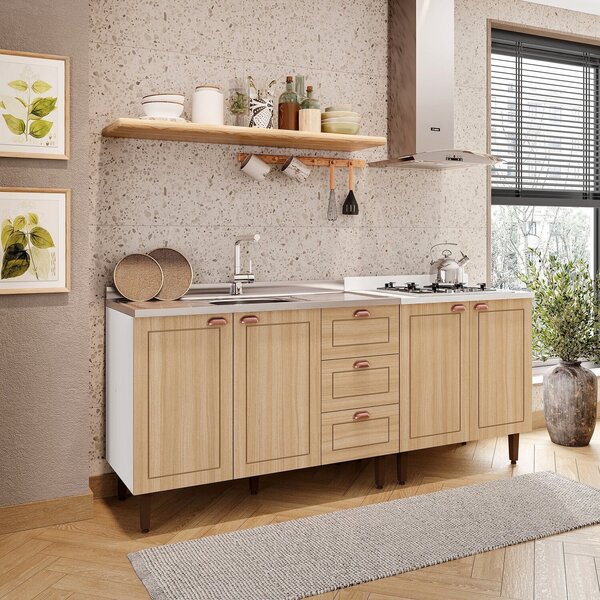 Cozinha Pérola 2 Peças Balcão 2 Gavetas 3 Portas E Balcão 2 P