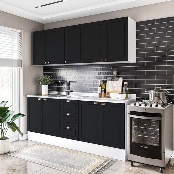 Cozinha Pérola Com Rodapé 4 Peças Aéreos Com 5 Portas, Balcão