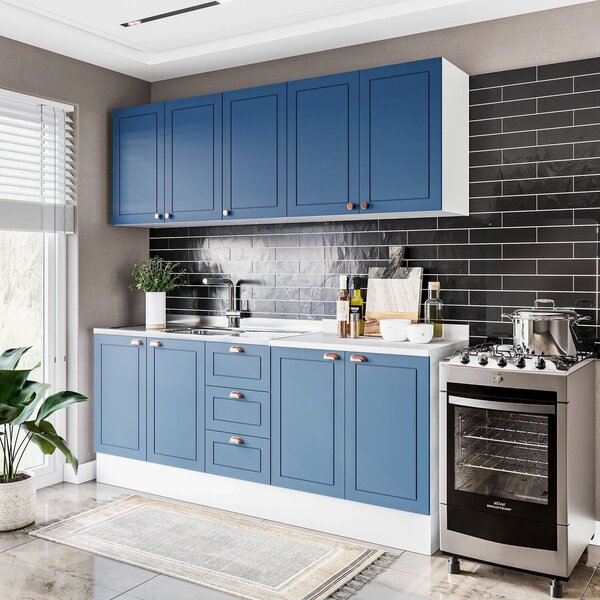 Cozinha Pérola Com Rodapé 4 Peças Aéreos Com 5 Portas, Balcão