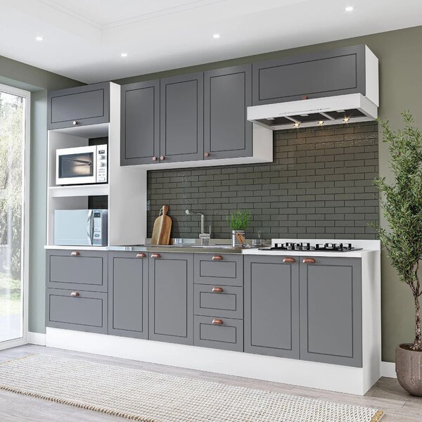 Cozinha Pérola Com Rodapé 5 Peças Torre Quente Aéreo 3 Portas