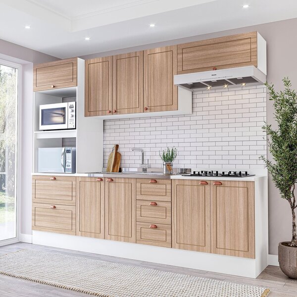 Cozinha Pérola Com Rodapé 5 Peças Torre Quente Aéreo 3 Portas