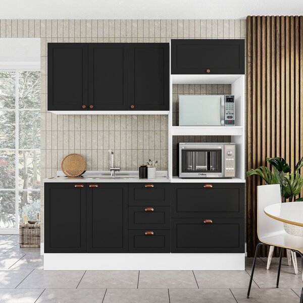 Cozinha Pérola Com Rodapé Completa 3 Peças Aéreo 3 Portas E B