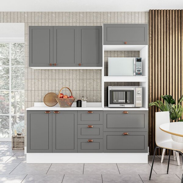 Cozinha Pérola Com Rodapé E Tampo 3 Peças Aéreo 3 Portas E Ba