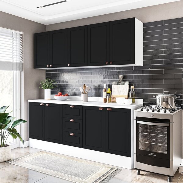 Cozinha Pérola Com Rodapé E Tampo Aéreos Com 5 Portas, Balcão