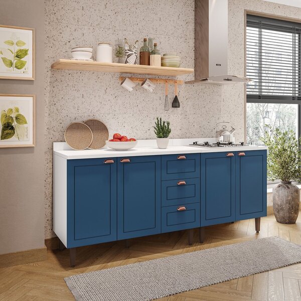 Cozinha Pérola Com Tampo 2 Peças Balcão 2 Gavetas 3 Portas E