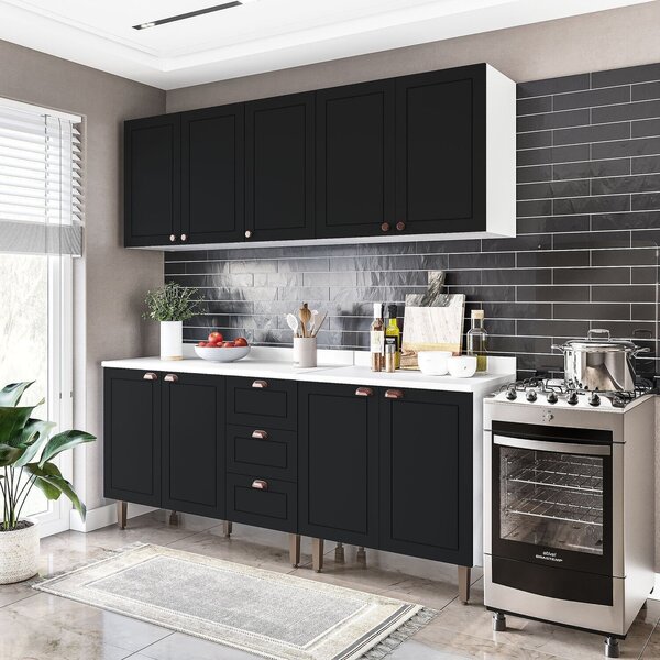 Cozinha Pérola Com Tampo 4 Peças Aéreos Com 5 Portas, Balcão