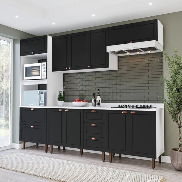 Cozinha Pérola Com Tampo 5 Peças Torre Quente Aéreo 3 Portas