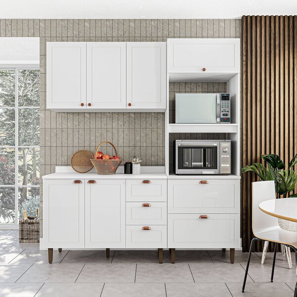 Cozinha Pérola Com Tampo Completa 3 Peças Aéreo 3 Portas E Ba