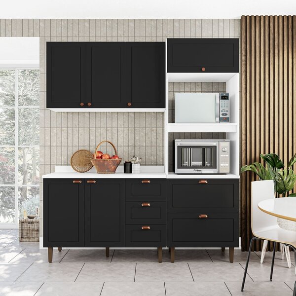 Cozinha Pérola Com Tampo Completa 3 Peças Aéreo 3 Portas E Ba